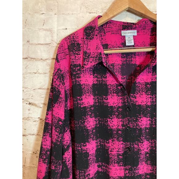 Catherines Popover Top Womens 4X Plus Hot Pink & Black Checkered Ombre Tunic - Picture 3 of 12